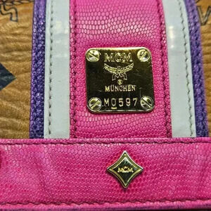 MCM Pink and Purple Leather Wallet with Gold Accents